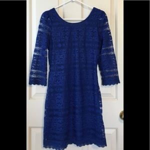 Xhileration Blue Lace Long Sleeve Dress